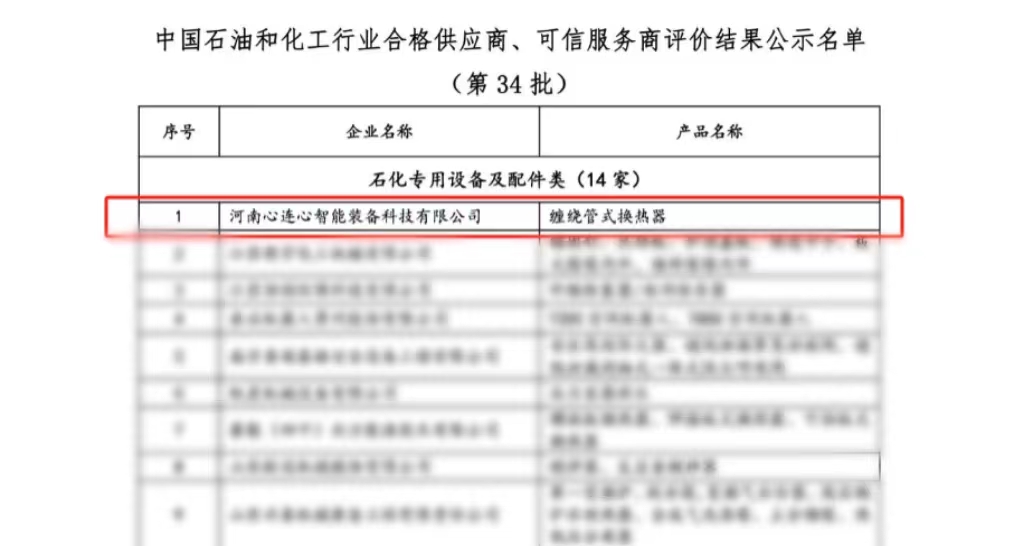 喜報(bào)！心連心智能裝備公司獲評(píng)中國(guó)石油和化工行業(yè)合格供應(yīng)商、可信服務(wù)商